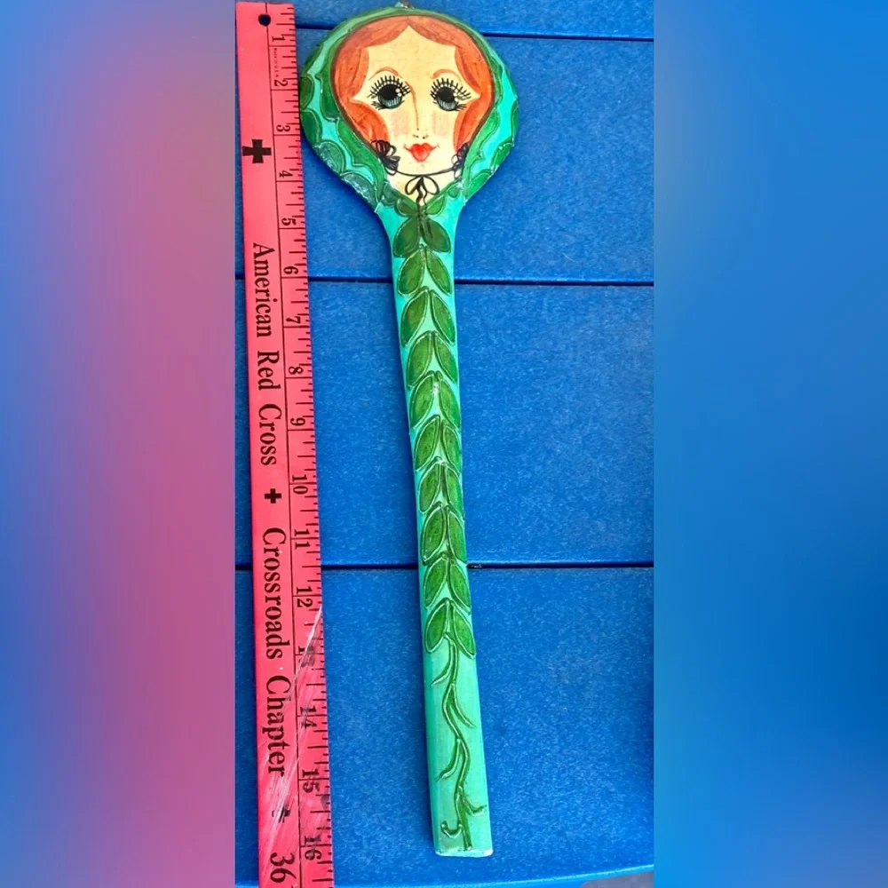 Vintage Mexican Folk Art Hand Mirror — Hand-Painted “Lady Face” — Signed
